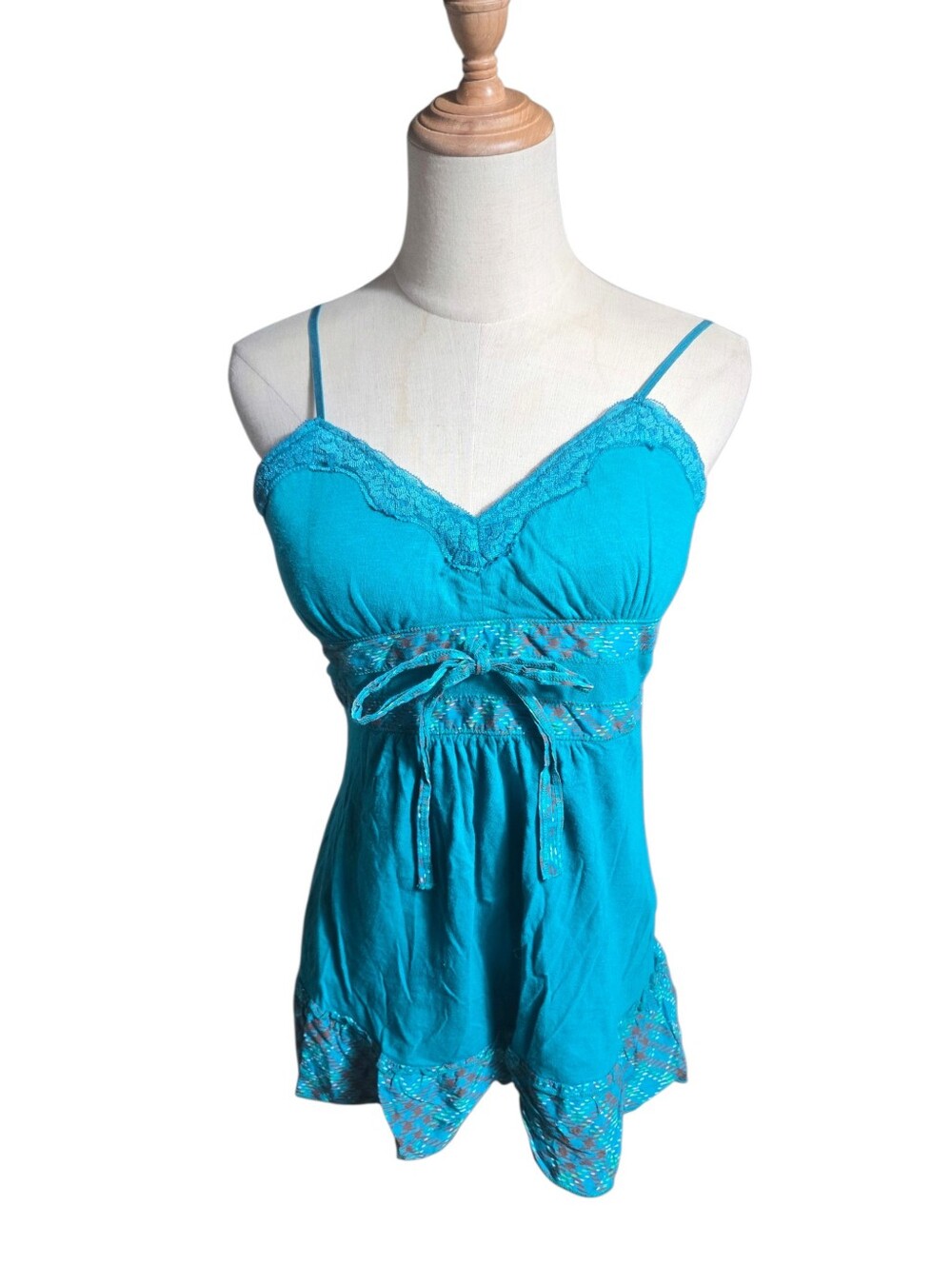 Self Esteem Y2K Turquoise Plaid-Trim Spaghetti Strap Camisole Top